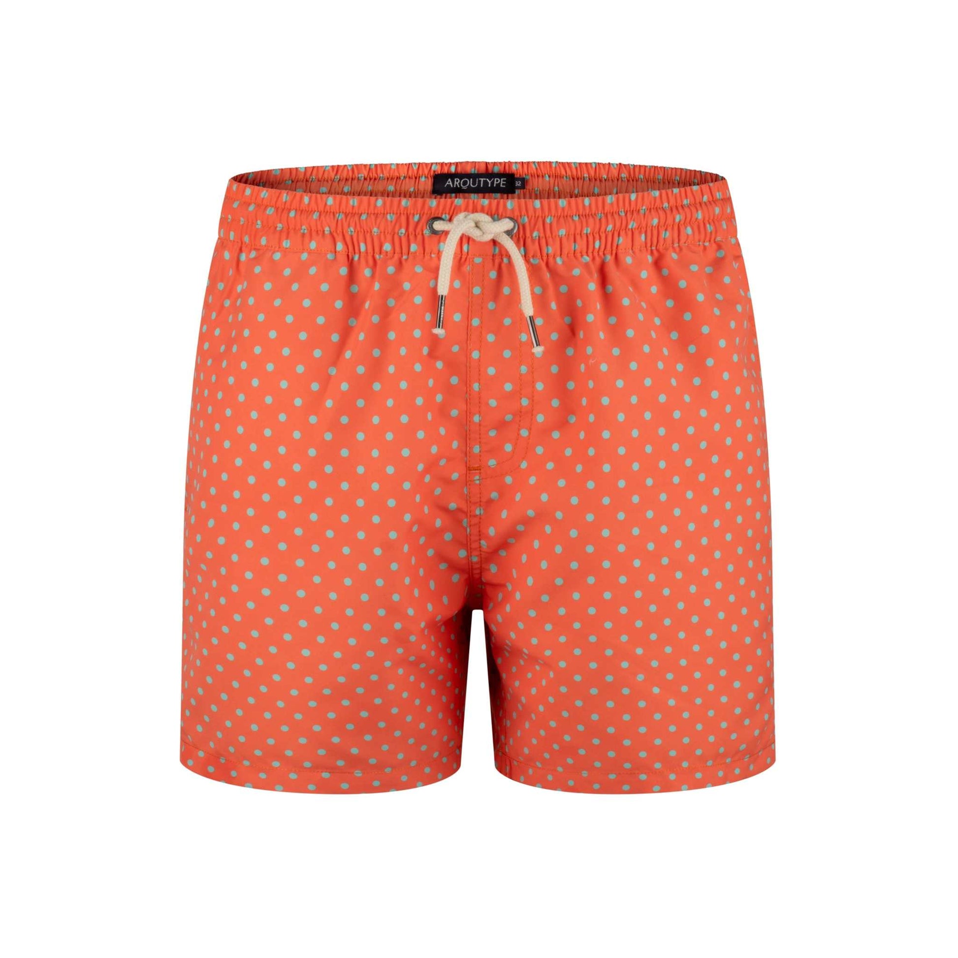 Bondi Swim Shorts with polka dot design, elastic waistband, and recycled polyester.