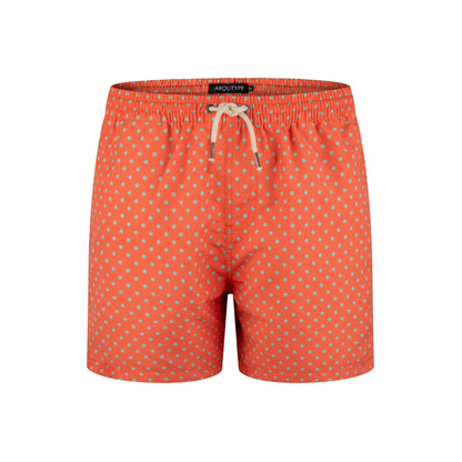 Bondi Swim Shorts with polka dot design, elastic waistband, and recycled polyester.