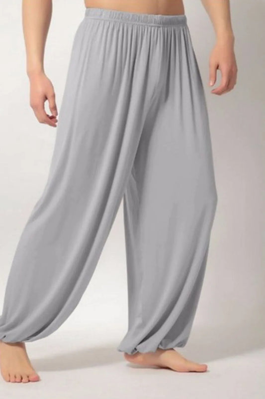 Men's full size elastic waist pants in gray, featuring a comfortable fit with a blend of cotton and polyester.