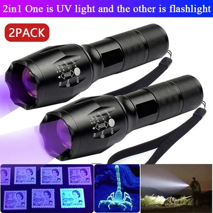 2-in-1 LED Flashlight, Ultraviolet And White Light, Adjustable Focus LED Inspection Light,2 Pack-TK,TMEU For Self-pickup MENLL