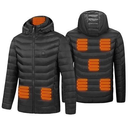MENLL Heated Jacket Winter Coat Unisex 3-Level Heat 8 Zones Detachable Hood