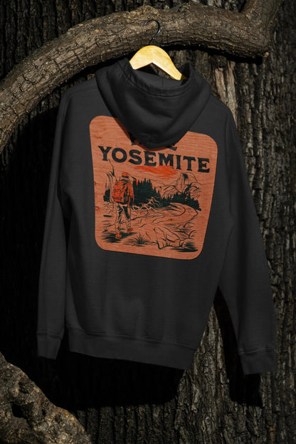 Hike Yosemite National Park Unisex Fit Fleece Hoodie Wooden Mountain Sign