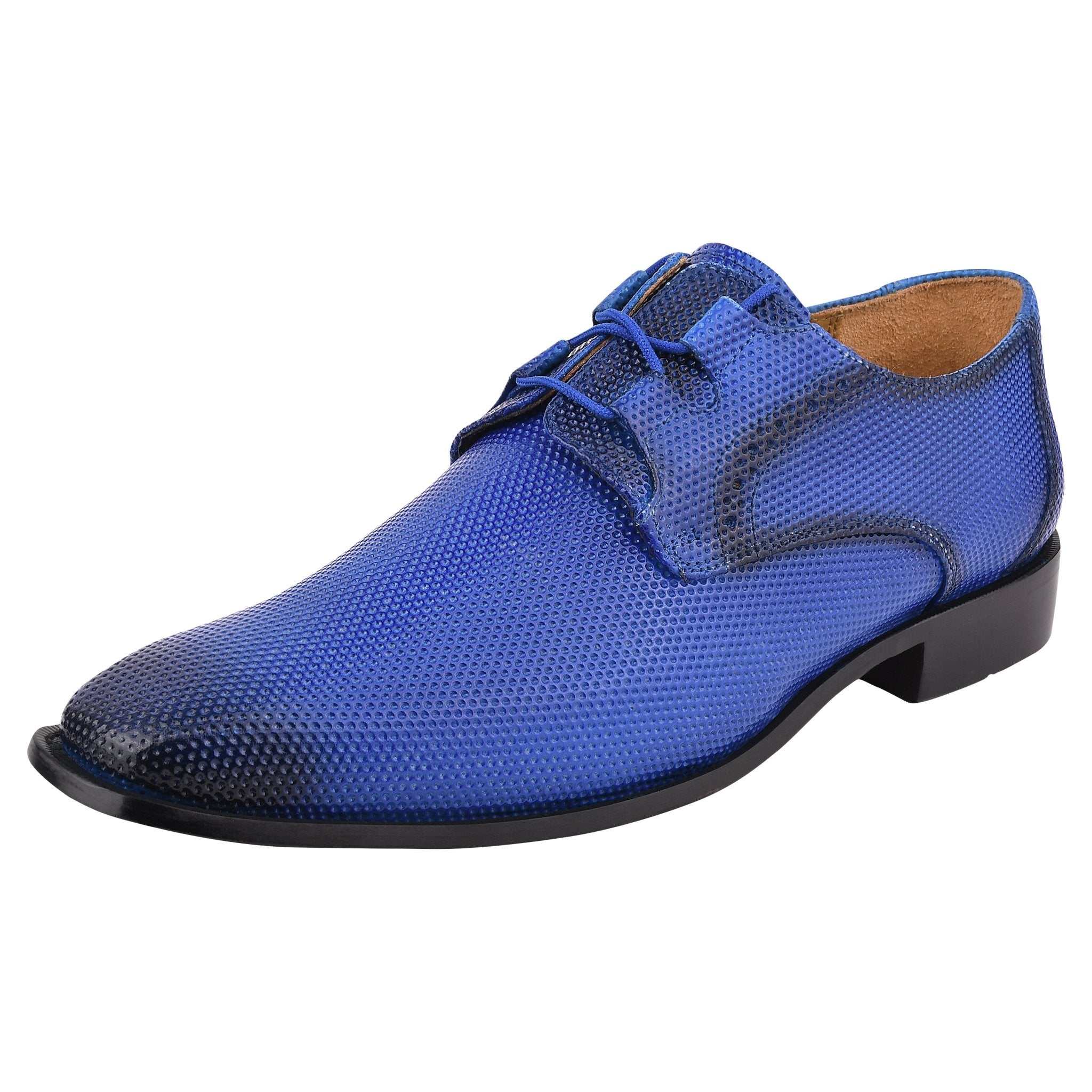 Blacktown Genuine Leather Oxford Style Dress Shoes for Men with Blue Textured Finish