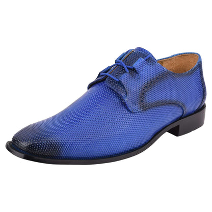 Blacktown Genuine Leather Oxford Style Dress Shoes for Men with Blue Textured Finish