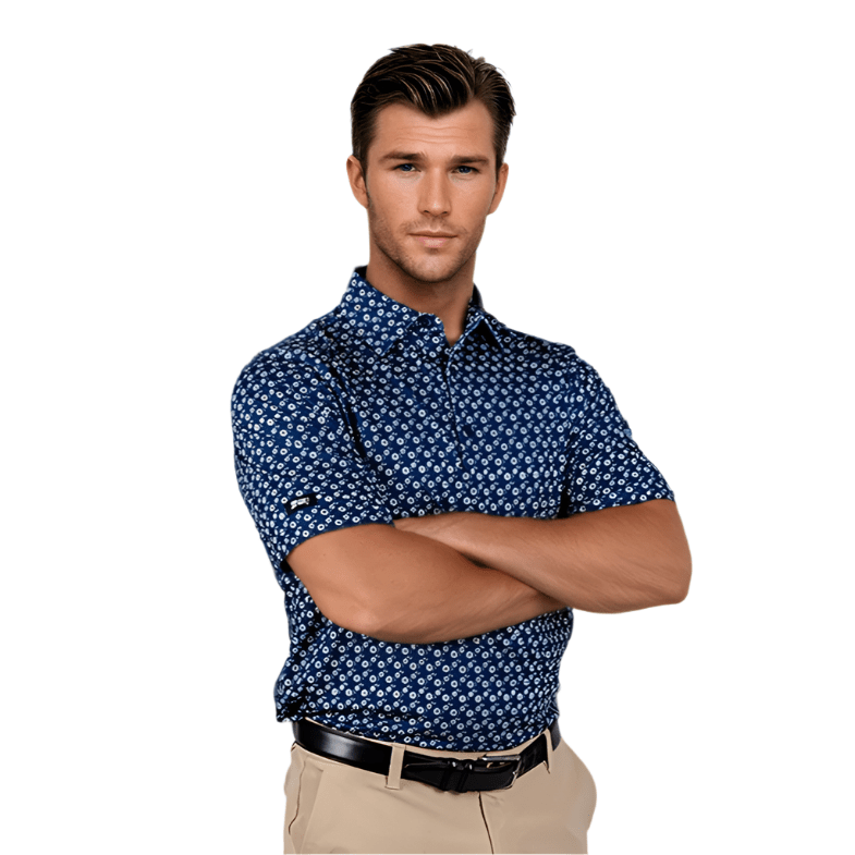 2putt Blue Floral Men's Polo - Alternate Angle