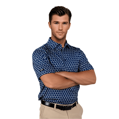 2putt Blue Floral Men's Polo - Alternate Angle