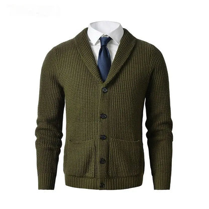 Wool Cardigan For Men, Knitted Cardigan Sweater, Classic V Neck, Button Front, Business Casual Knitwear - MENLL