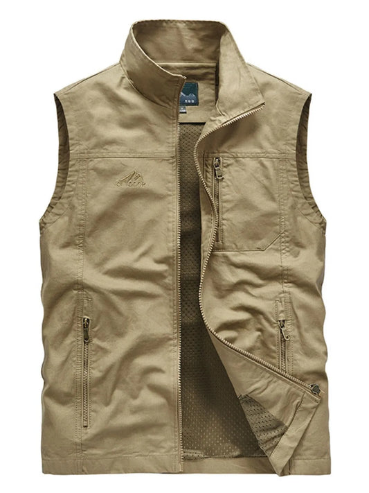 Men's plus size zip up vest, basic style, 100% cotton, slightly stretchy.