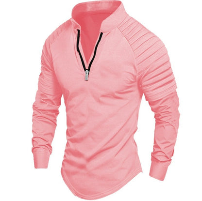 European And American-style Men's Sports Polo Shirt With Long Sleeves And A Zipper