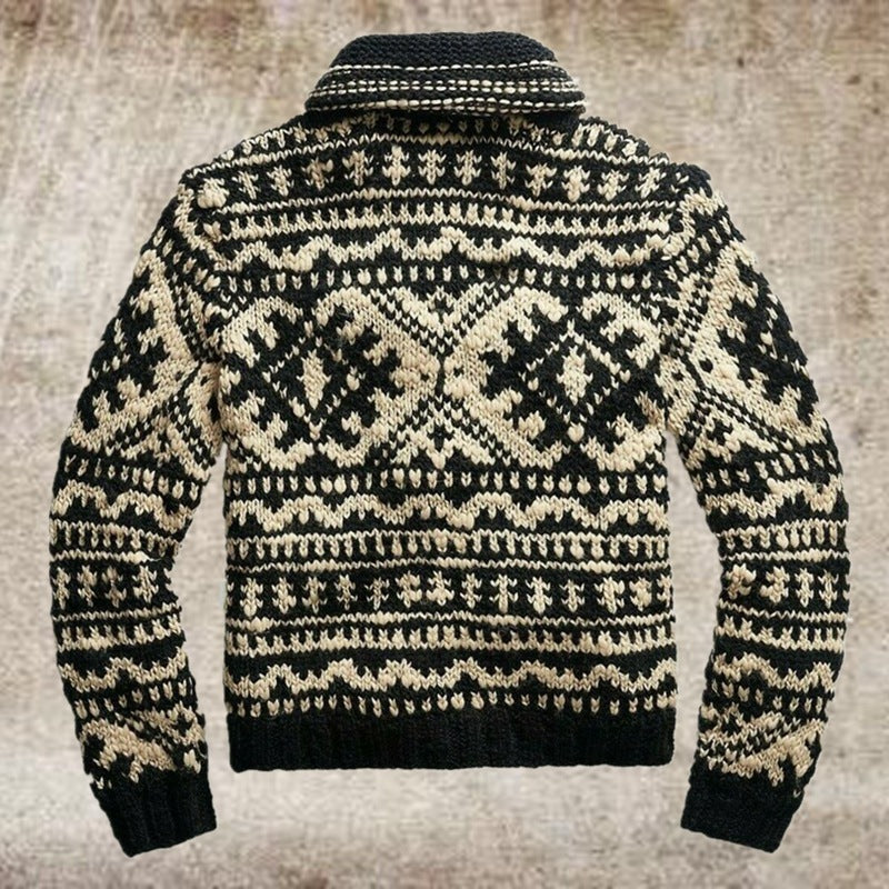 Men's Jacquard Knit Jacket Lapel Long Sleeve Jacket Sweater