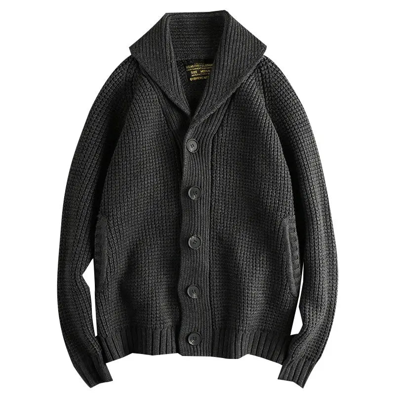 Men's Vintage Wool Cardigan Sweater, Loose Fit Knit, Sapphire Blue, Cozy Casual Wear - MENLL