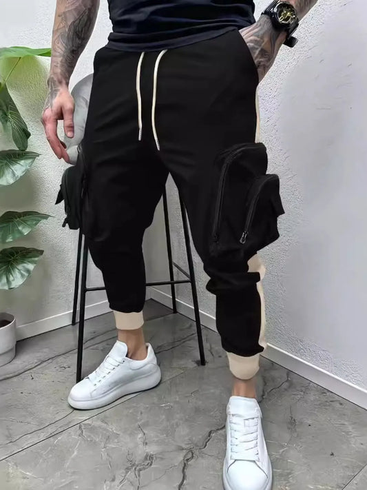 Men's full size drawstring joggers with pockets in black, plus size.