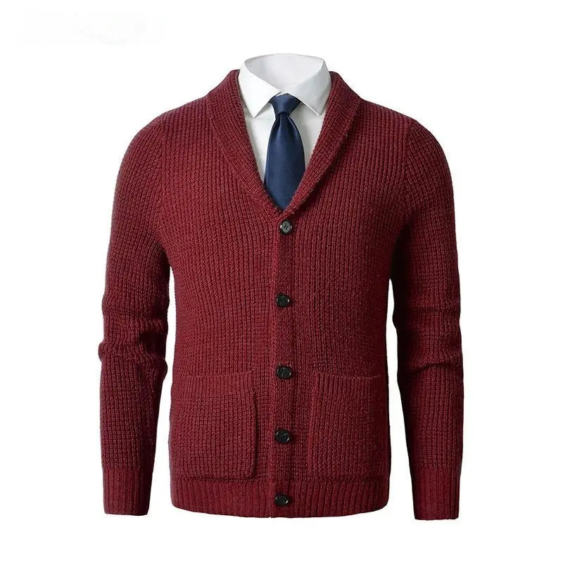 Wool Cardigan For Men, Knitted Cardigan Sweater, Classic V Neck, Button Front, Business Casual Knitwear - MENLL