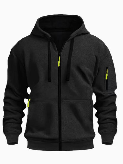 MENLL Zipper Hoodie Men's Sports Casual Cardigan Coat Warm Fleece