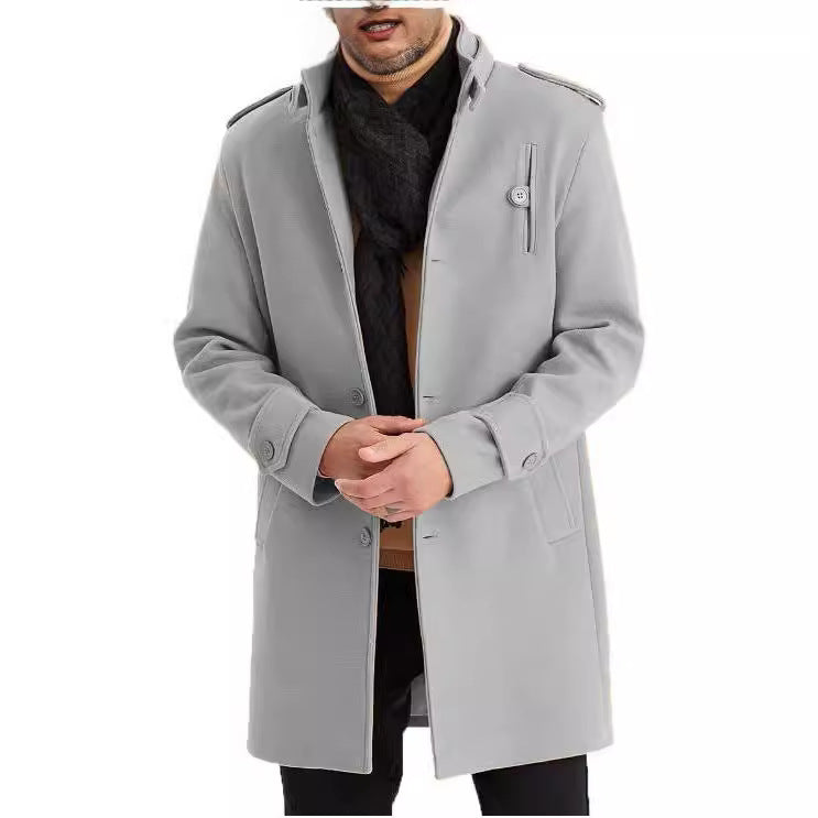 Men's Fashion Single-Breasted Mid-Length Epaulette Jacket