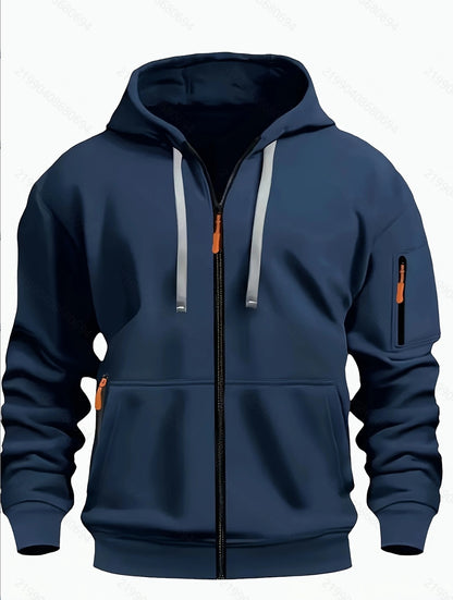 MENLL Zipper Hoodie Men's Sports Casual Cardigan Coat Warm Fleece