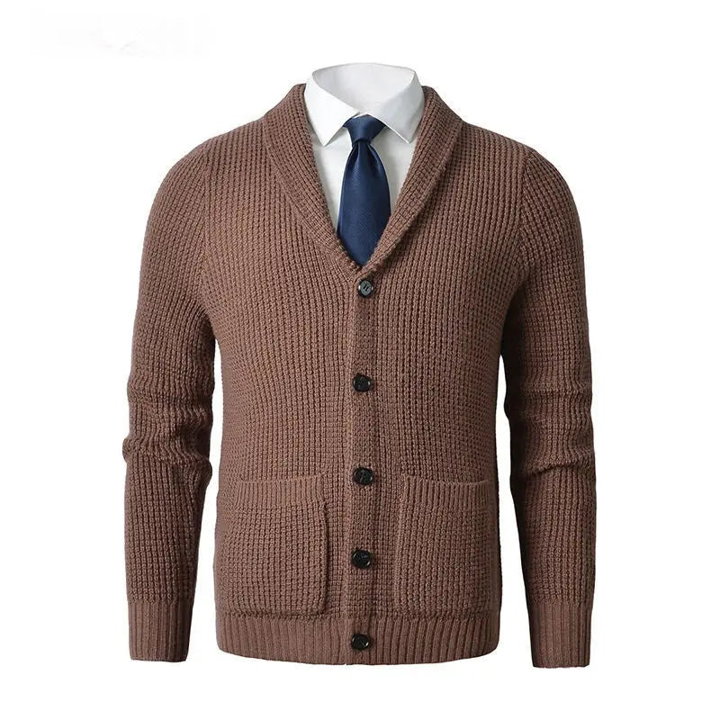 Wool Cardigan For Men, Knitted Cardigan Sweater, Classic V Neck, Button Front, Business Casual Knitwear - MENLL