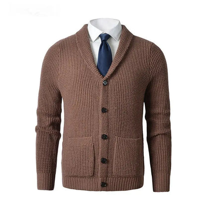 Wool Cardigan For Men, Knitted Cardigan Sweater, Classic V Neck, Button Front, Business Casual Knitwear - MENLL