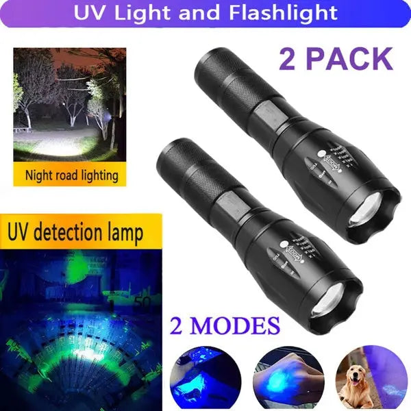 2-in-1 LED Flashlight, Ultraviolet And White Light, Adjustable Focus LED Inspection Light,2 Pack-TK,TMEU For Self-pickup MENLL