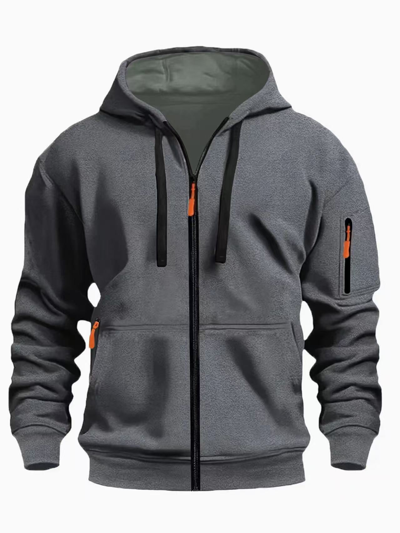 MENLL Zipper Hoodie Men's Sports Casual Cardigan Coat Warm Fleece