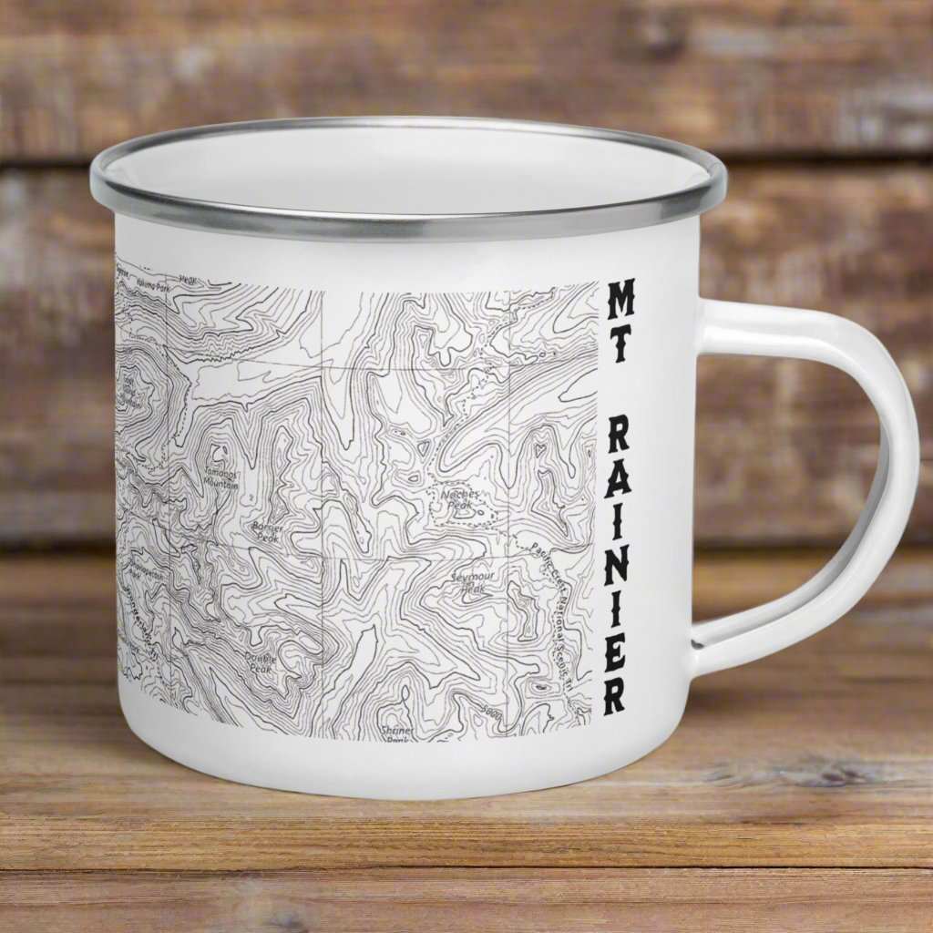 Mount Rainier Topographic Durable Enamel Camp Mug USGS National Park Map - MENLL