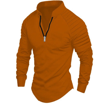 European And American-style Men's Sports Polo Shirt With Long Sleeves And A Zipper