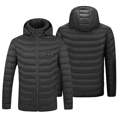 MENLL Heated Jacket Winter Coat Unisex 3-Level Heat 8 Zones Detachable Hood