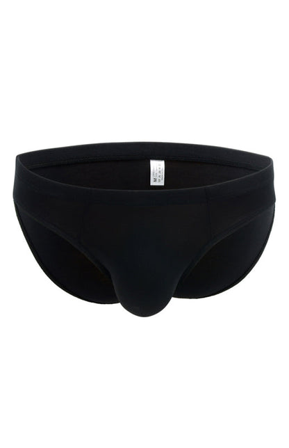 Men's bamboo fiber floral yarn briefs in solid black, mid-waist, offering moderate elasticity for year-round comfort.