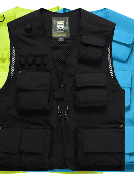 Men's full size mesh zip-up vest in multiple colors, plus size availability.