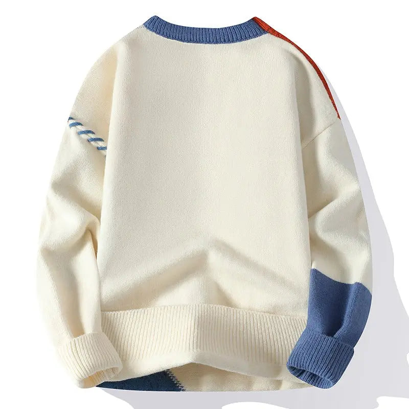 Ins Colorblock Pullover Sweater Winter Fashion Long Sleeve Knitted Top Men's Clothing MENLL