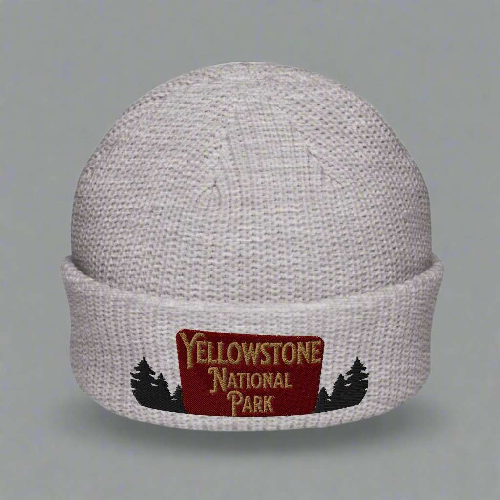 Yellowstone National Park Sign Embroidered Beanie Outdoorsy Fisherman Style - MENLL