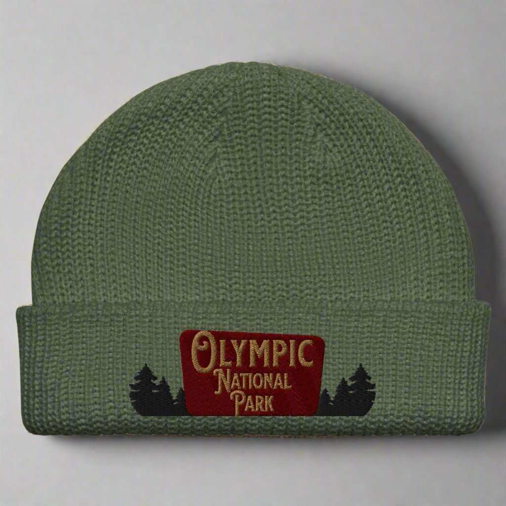Olympic National Park Sign Embroidered Beanie Winter Hat - MENLL