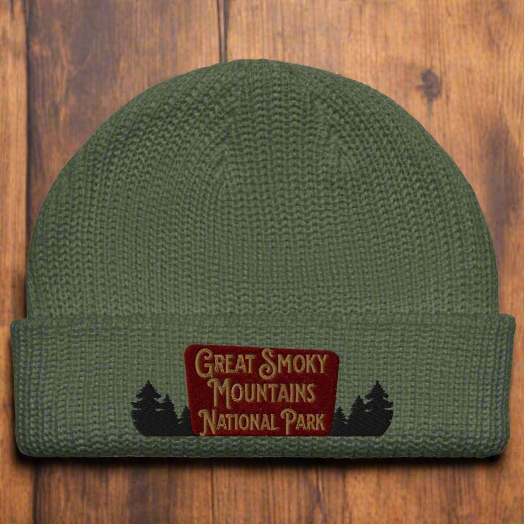 Great Smoky Mountains Embroidered National Park Sign Beanie - MENLL