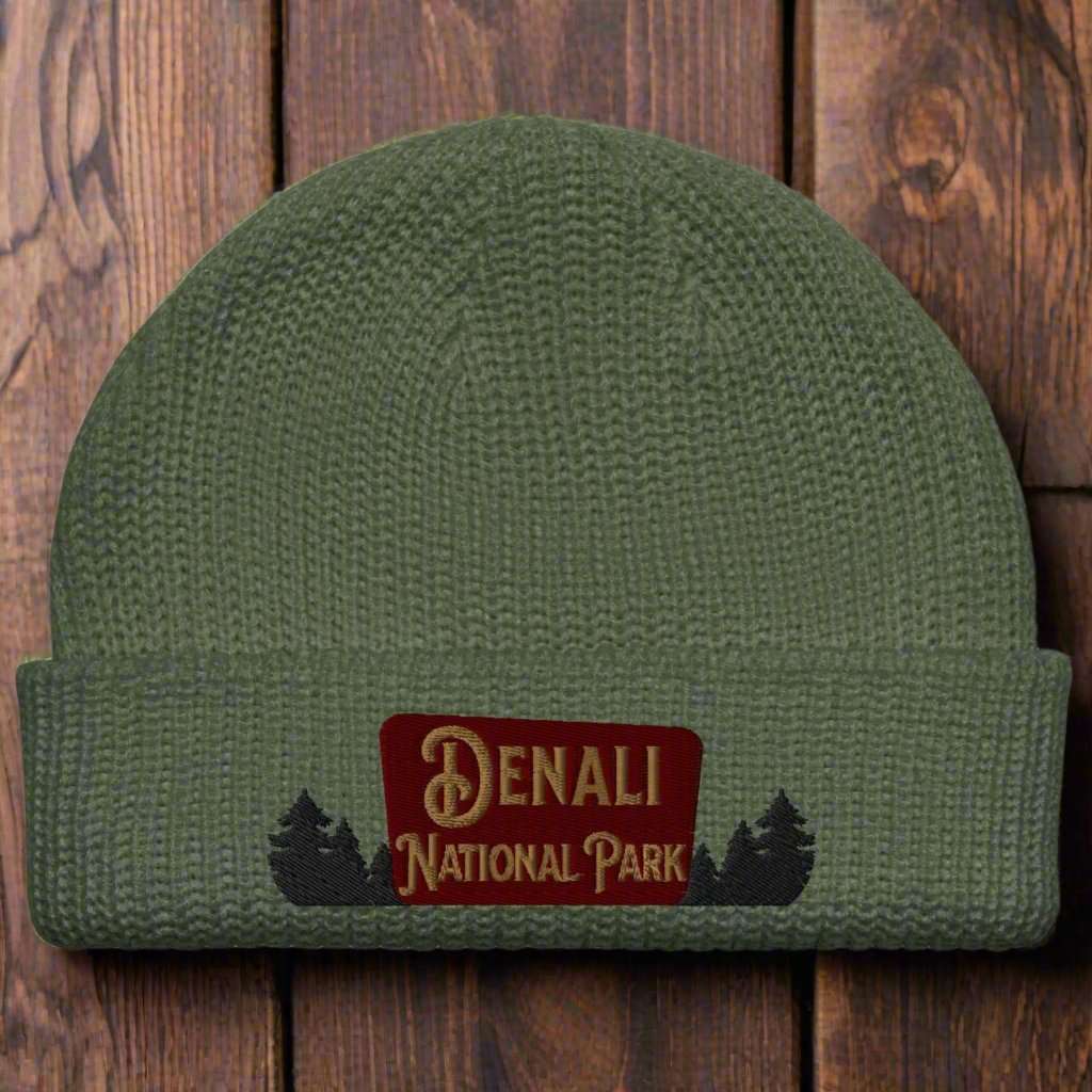 Denali National Park Sign Embroidered Beanie - MENLL