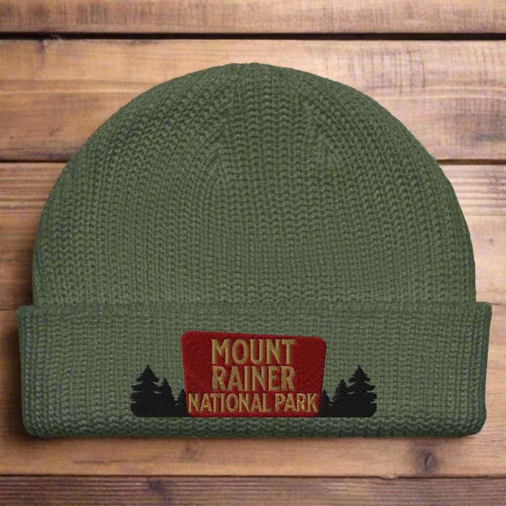 Mount Rainier National Park Sign Embroidered Beanie - MENLL