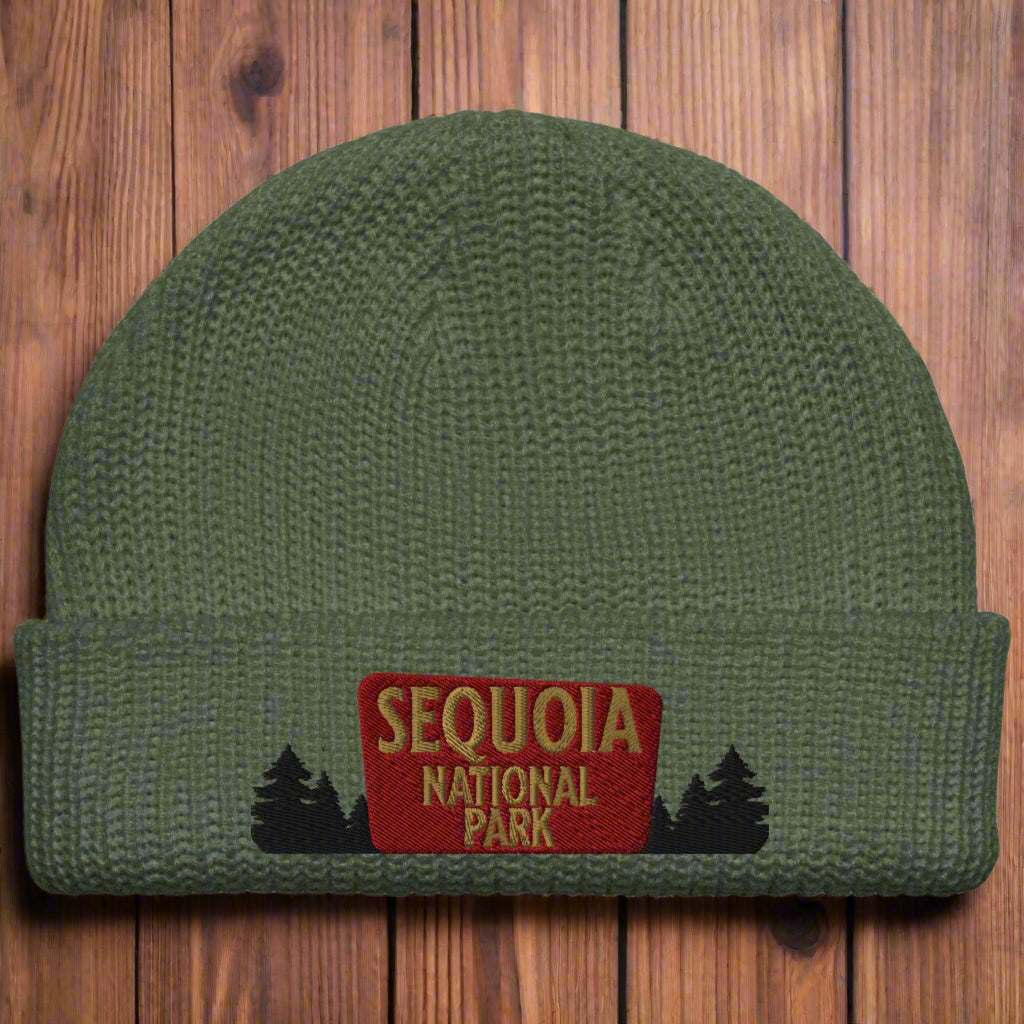 Sequoia National Park Sign Embroidered Beanie - MENLL