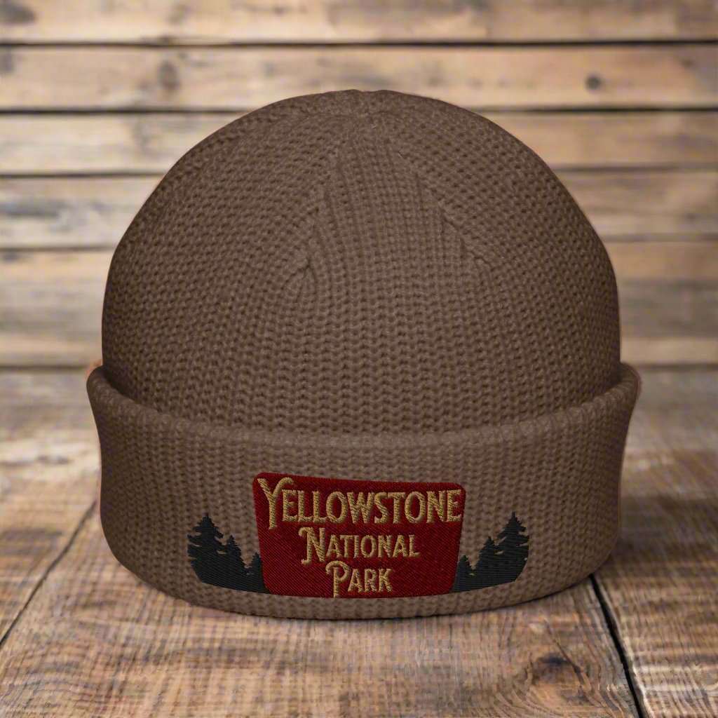 Yellowstone National Park Sign Embroidered Beanie Outdoorsy Fisherman Style - MENLL