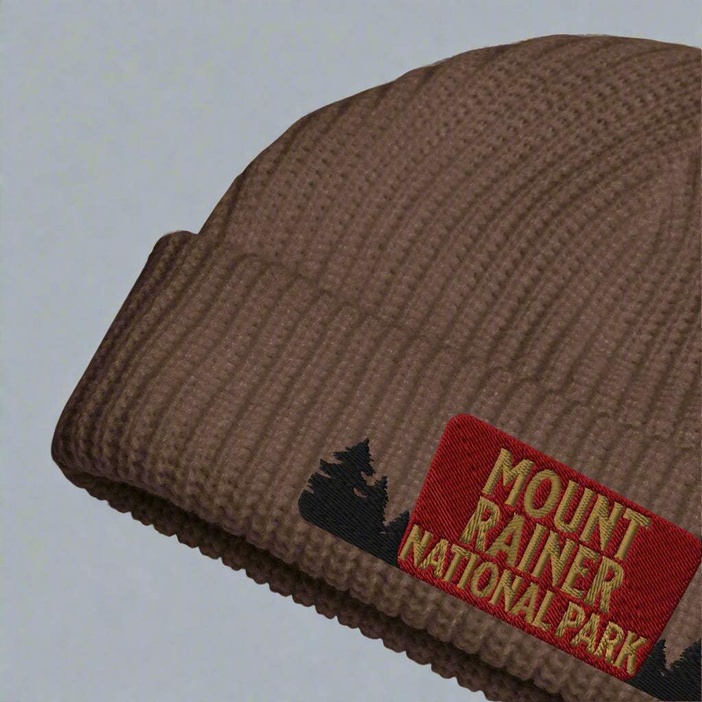 Mount Rainier National Park Sign Embroidered Beanie - MENLL
