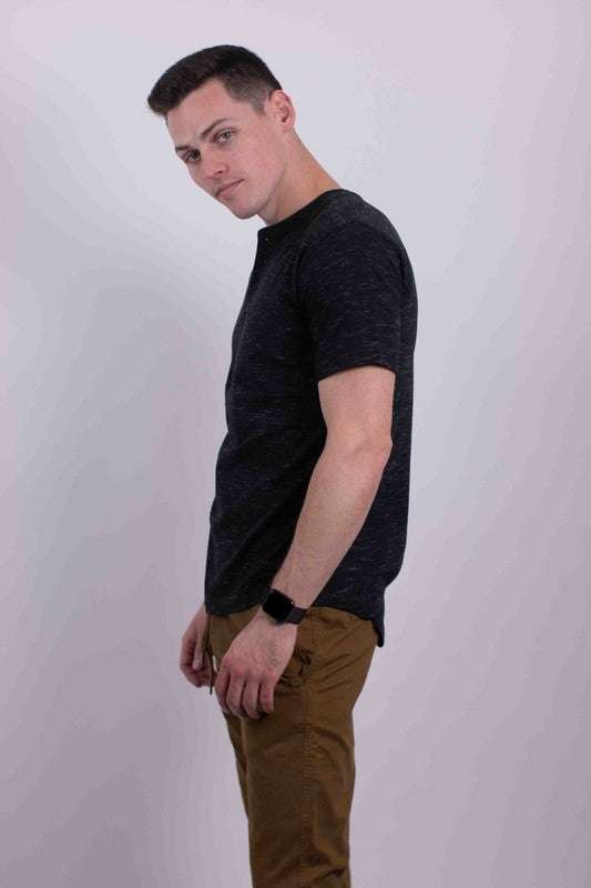Elevated Comfort Cotton Henley T-Shirt with Button Detail - MENLL
