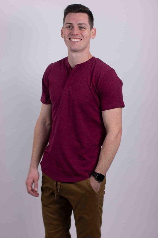 Elevated Comfort Cotton Henley T-Shirt with Button Detail - MENLL