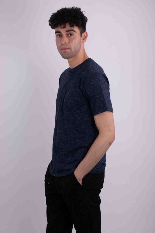 Elevated Comfort Cotton Henley T-Shirt with Button Detail - MENLL