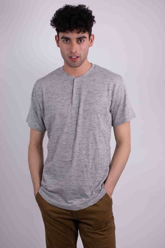 Elevated Comfort Cotton Henley T-Shirt with Button Detail - MENLL