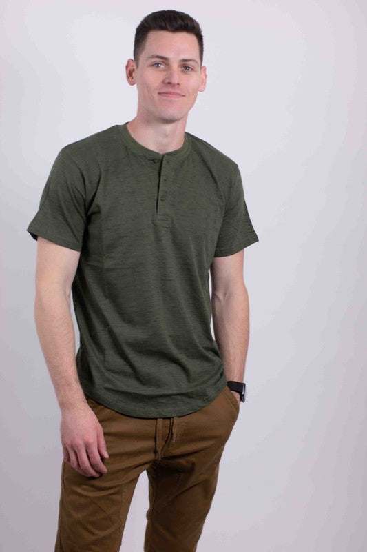 Elevated Comfort Cotton Henley T-Shirt with Button Detail - MENLL