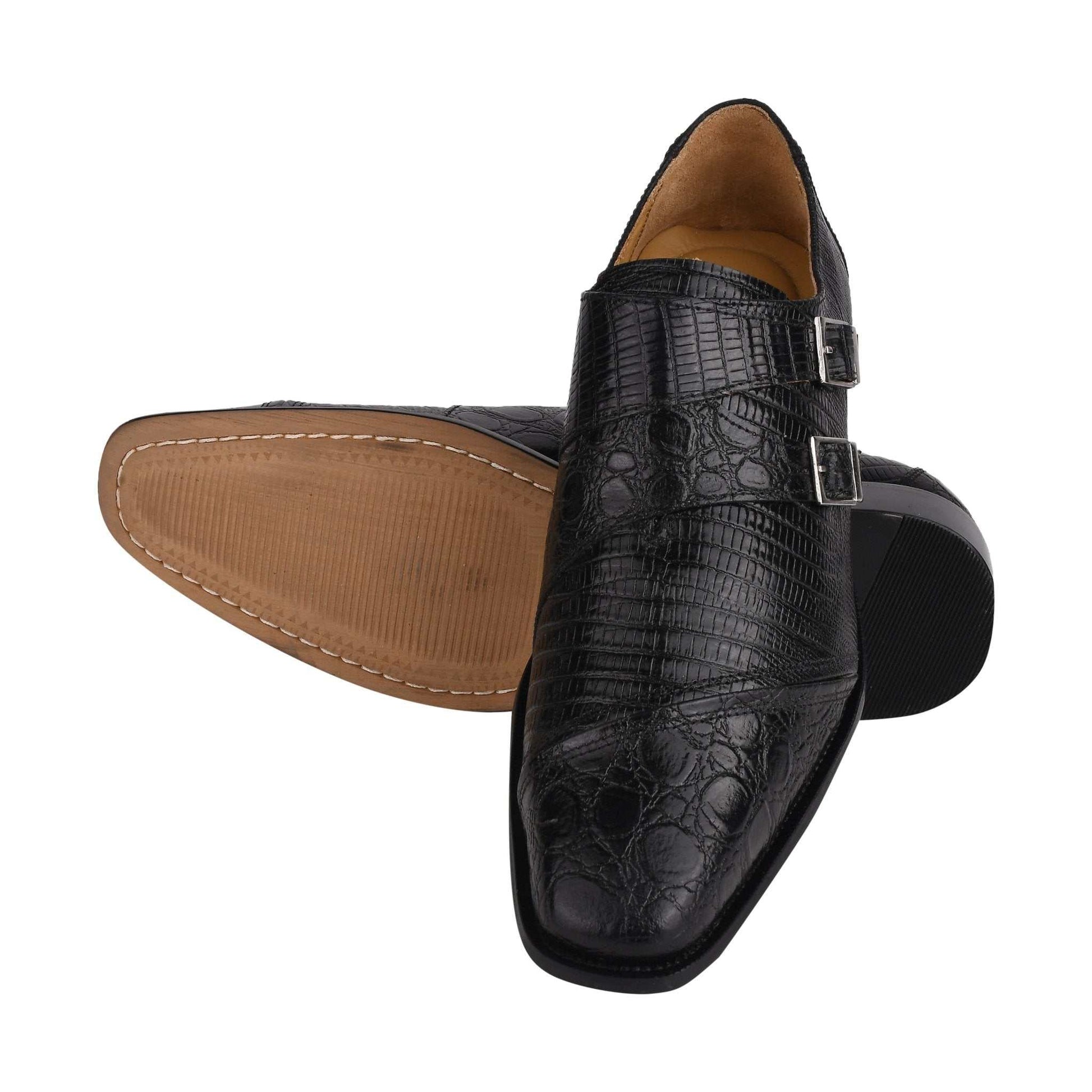 GRACE Genuine Leather Oxford Style Double Monk Strap Shoes for Men - MENLL