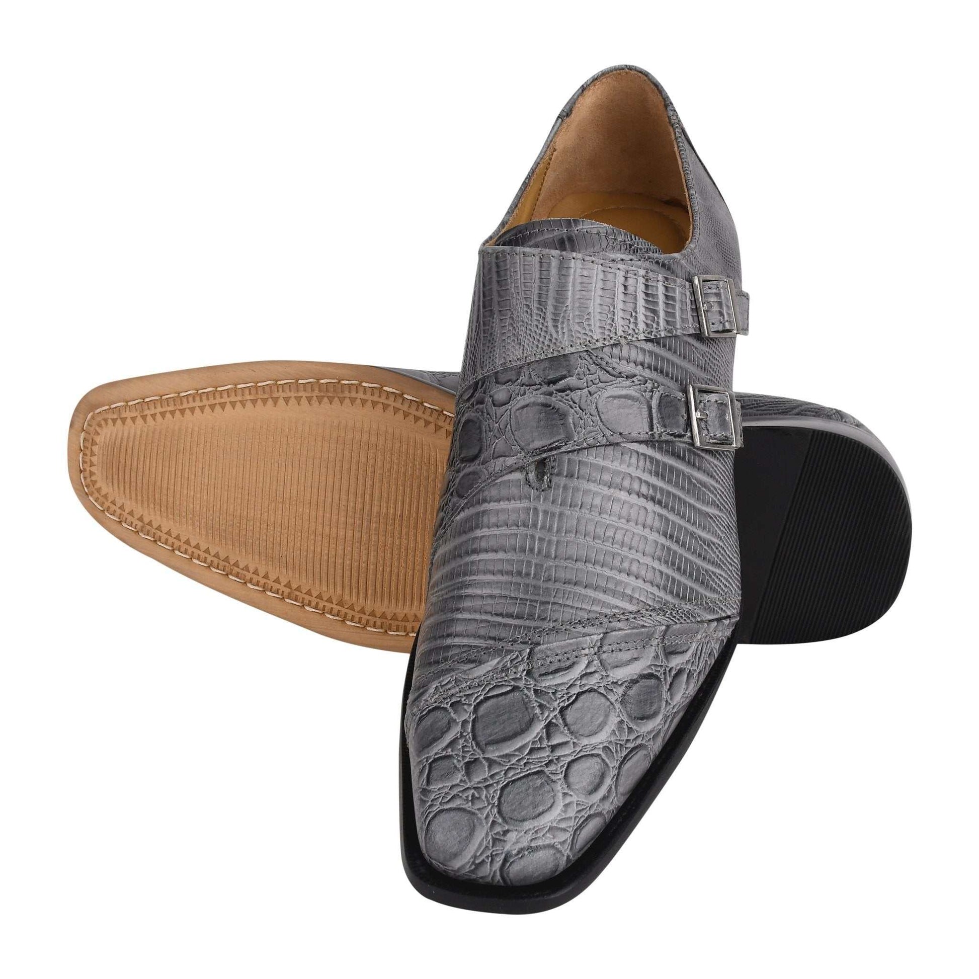 GRACE Genuine Leather Oxford Style Double Monk Strap Shoes for Men - MENLL