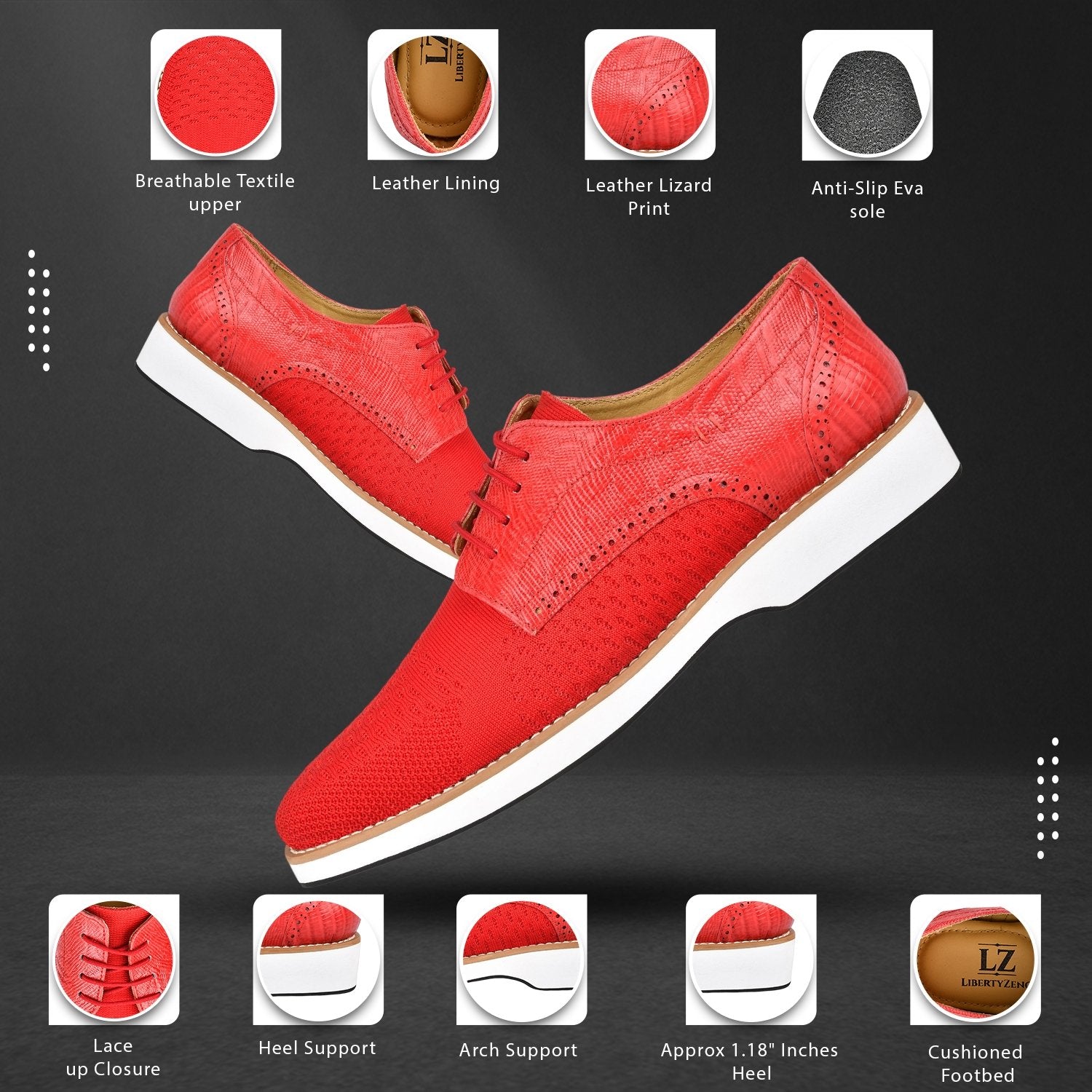 Accessories - Gutta Lizard Print Leather Textile Casual Sneakers LIBERTYZENO