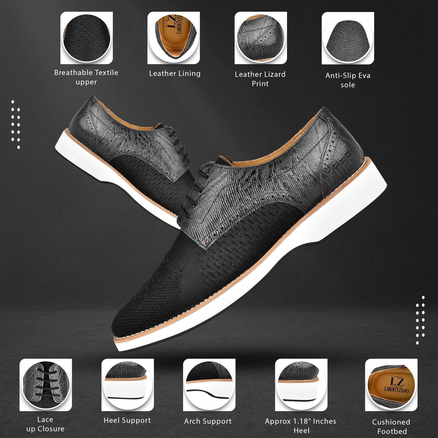 Accessories - Gutta Lizard Print Leather Textile Casual Sneakers LIBERTYZENO