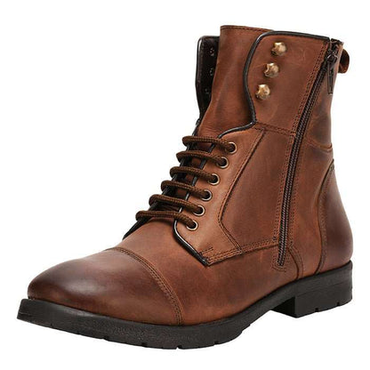 Hopper men's leather ankle-length boots with lace-up closure and rubber sole for comfort and style.