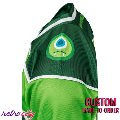 Retro City Threads Monstropolis Monsters Hockey Jersey Sweater (Green) - Close Up