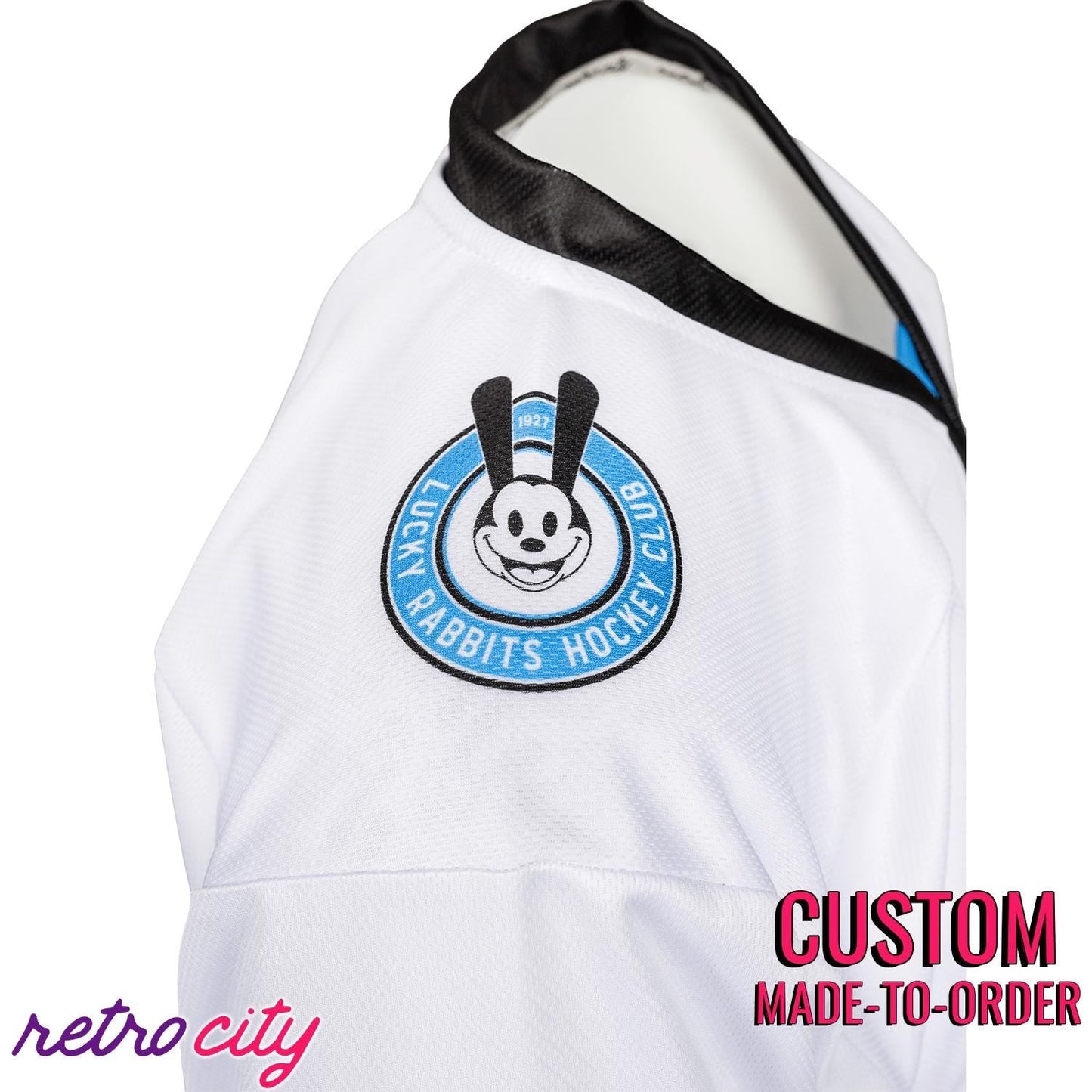 Retro City Threads Lucky Rabbits Oswald Hockey Jersey Sweater - Close Up